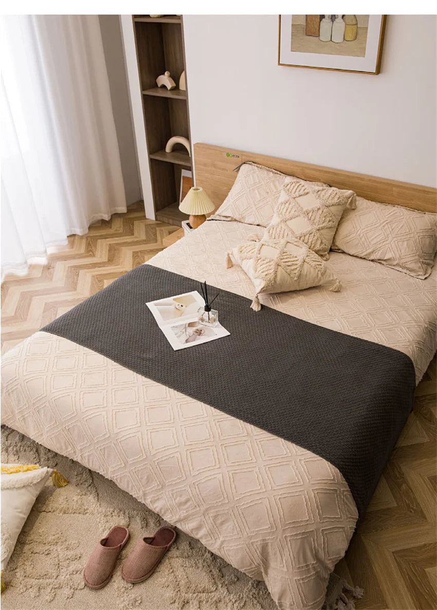 Nordic Waffle Knit Throw Blanket with Tassels