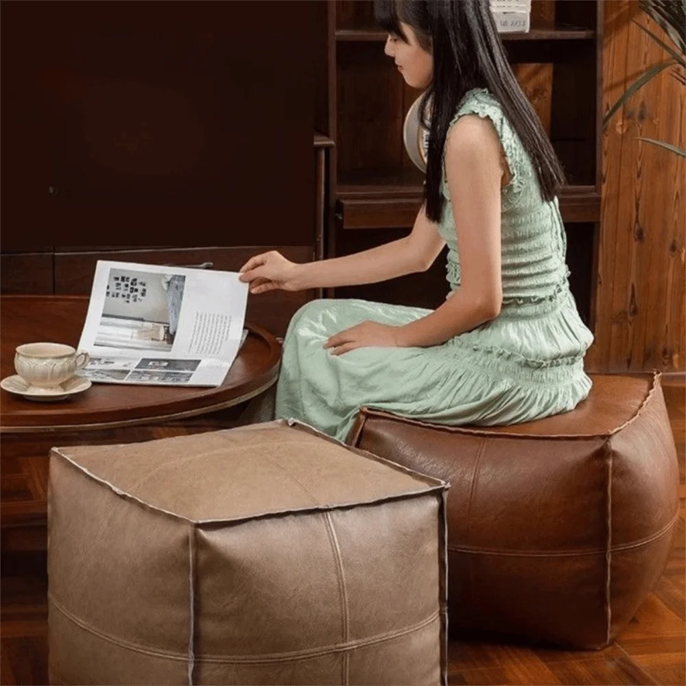 Unstuffed PU Leather Storage Ottoman Cover