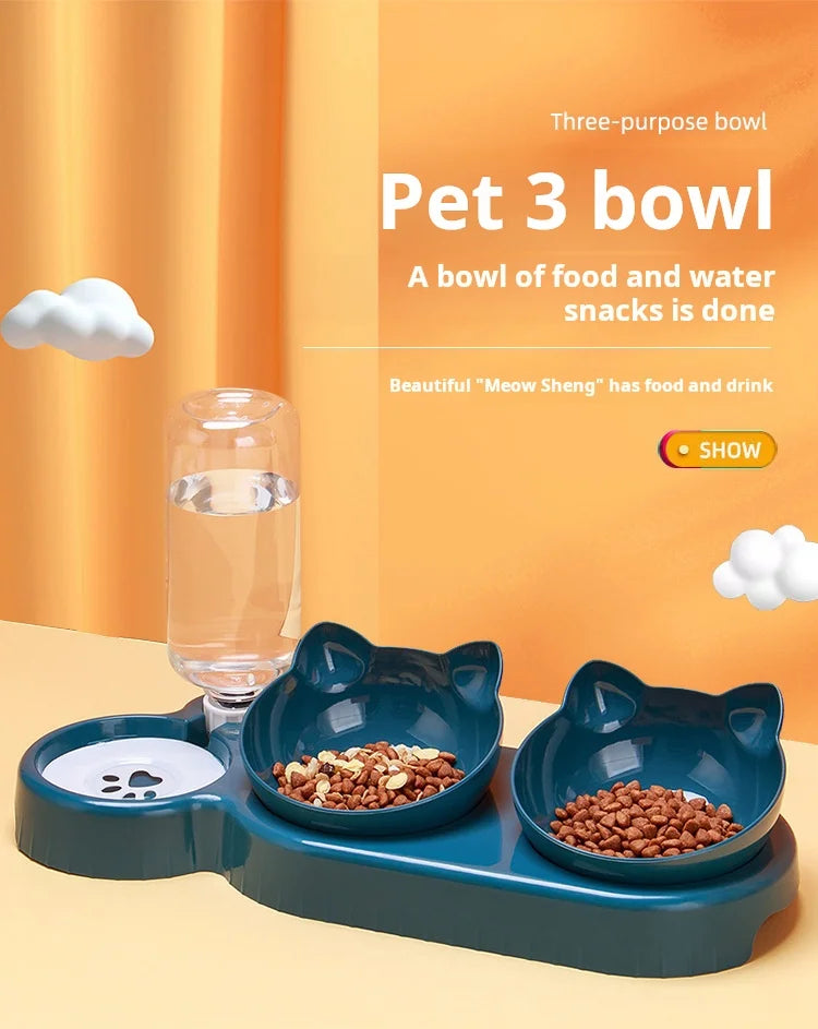3-in-1 Cat Bowl & Gravity Water Feeder Set
