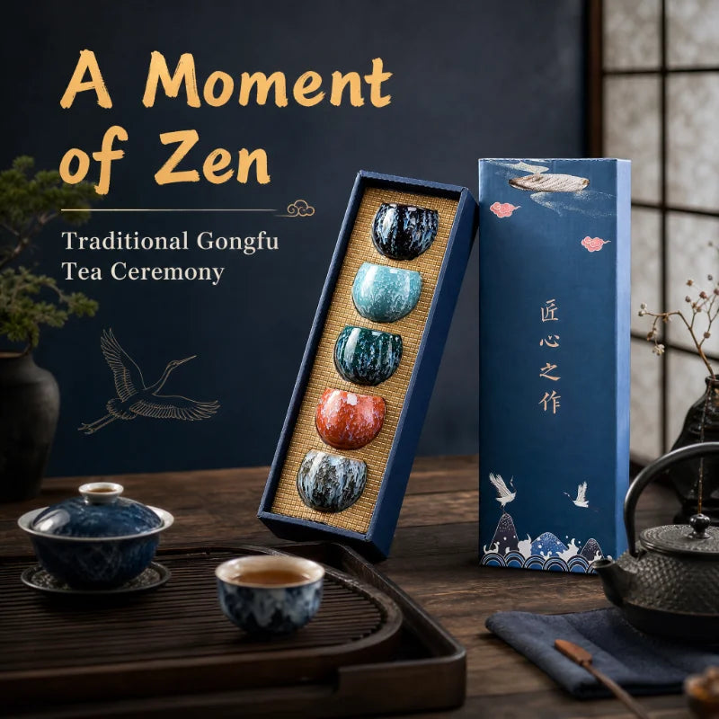 Japanese Five-Elements Ceramic Tea Cup Set