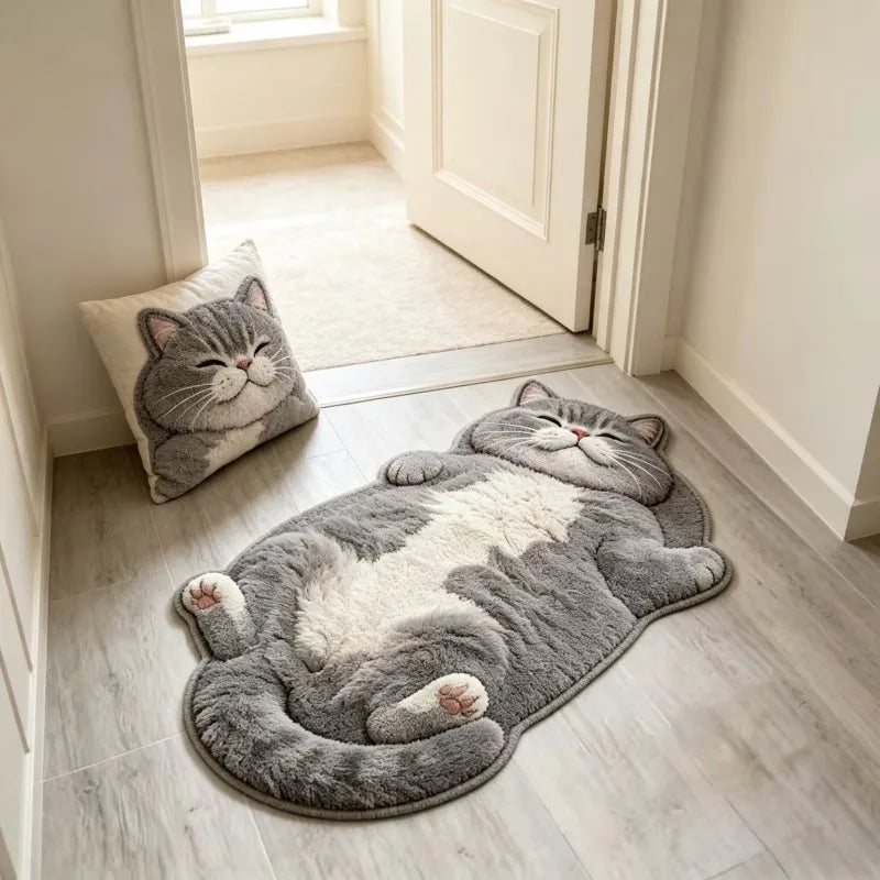 Cute Cat-Shaped Plush Area Rug