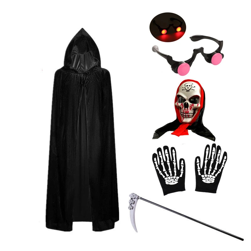 Kids Grim Reaper Halloween Costume with Glowing Eyes