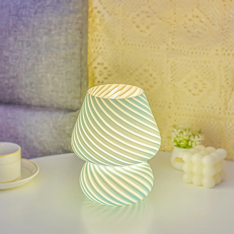 Glass Striped Mushroom Lamp