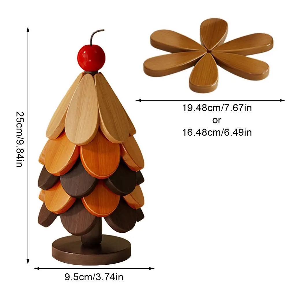 Foldable Christmas Tree Wooden Trivet Set