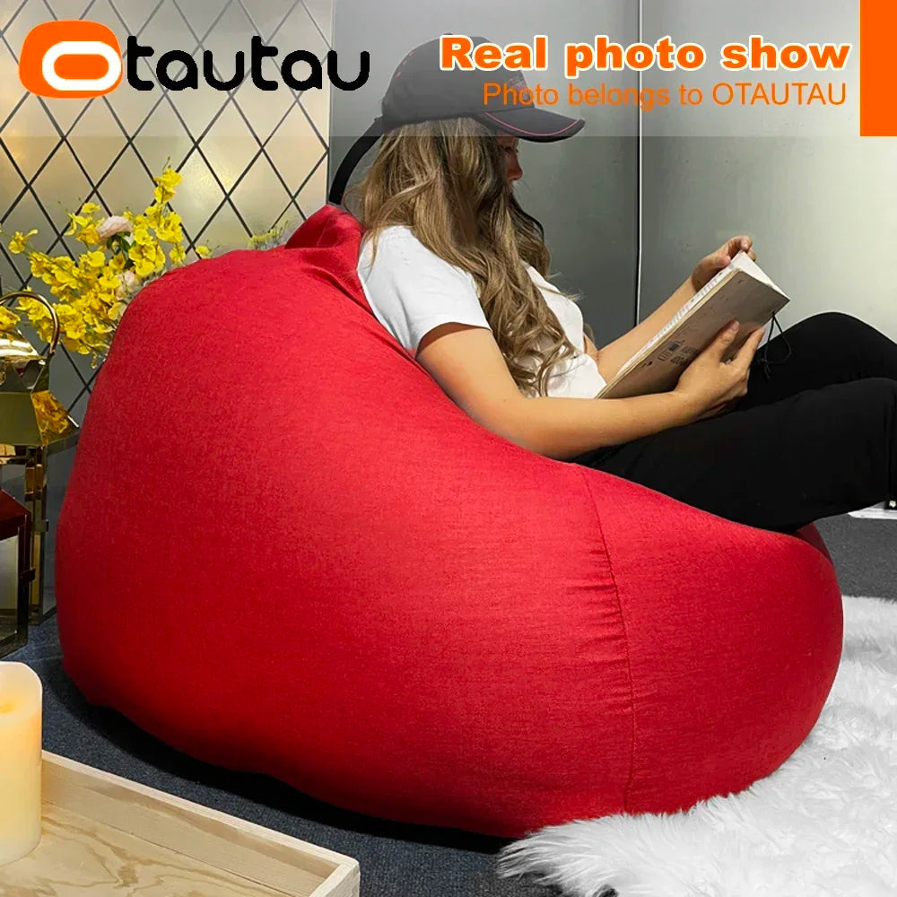 Filled 70 cm Cotton-Linen Bean Bag Chair