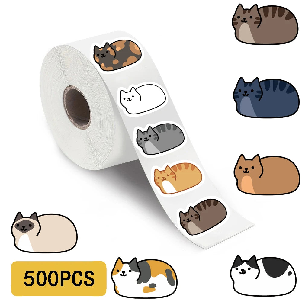 500-Piece Kawaii Cat Sticker Roll