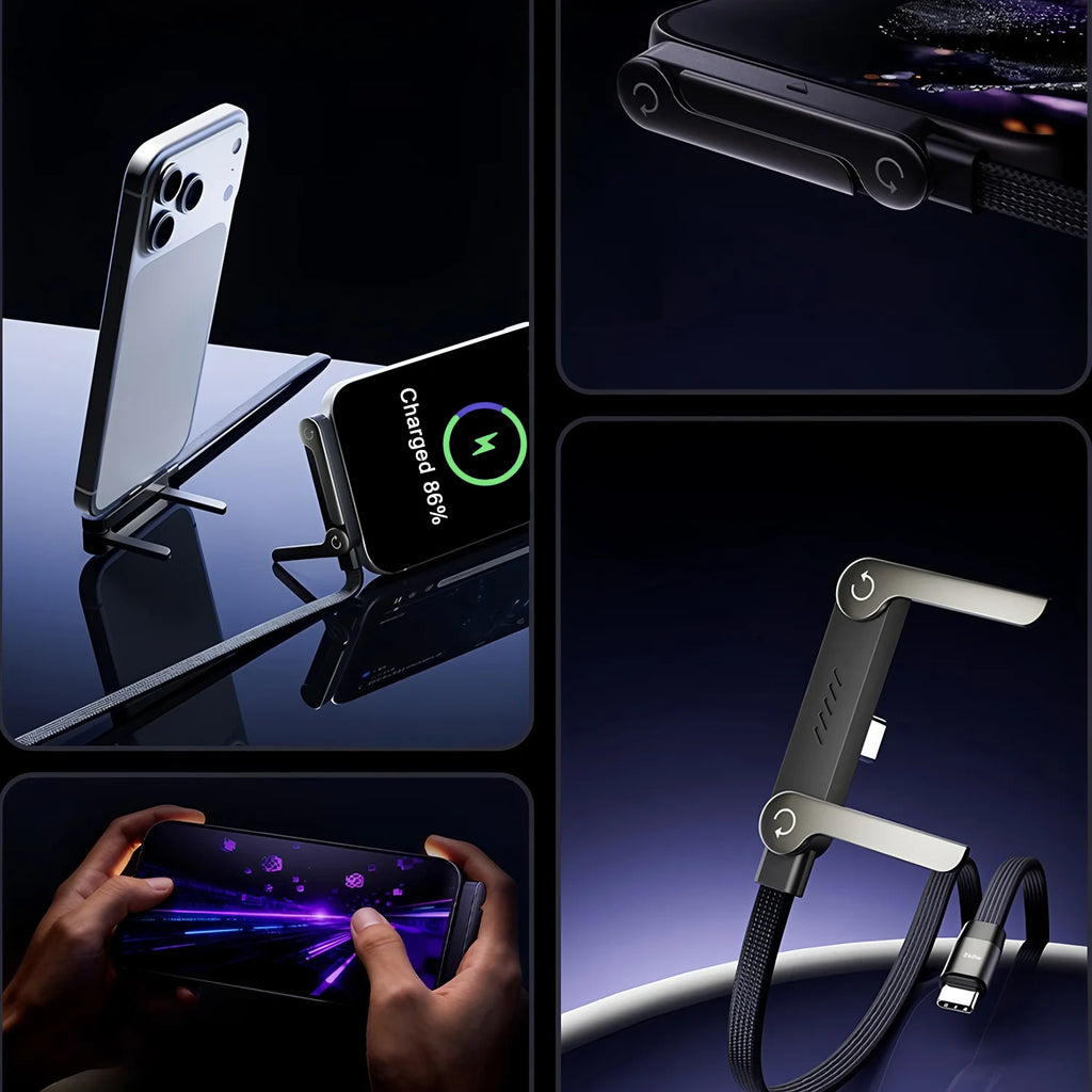 240W Flat Charging Cable with Built-in Phone Stand