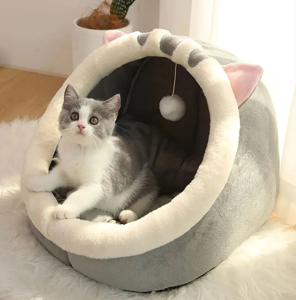 Foldable Cat Cave Bed with Removable Cushion