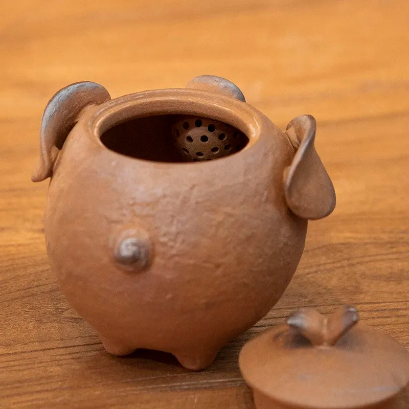 Retro Pig-Shaped Rough Pottery Teapot 160ml