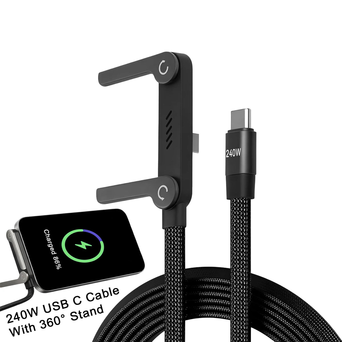 240W Flat Charging Cable with Built-in Phone Stand