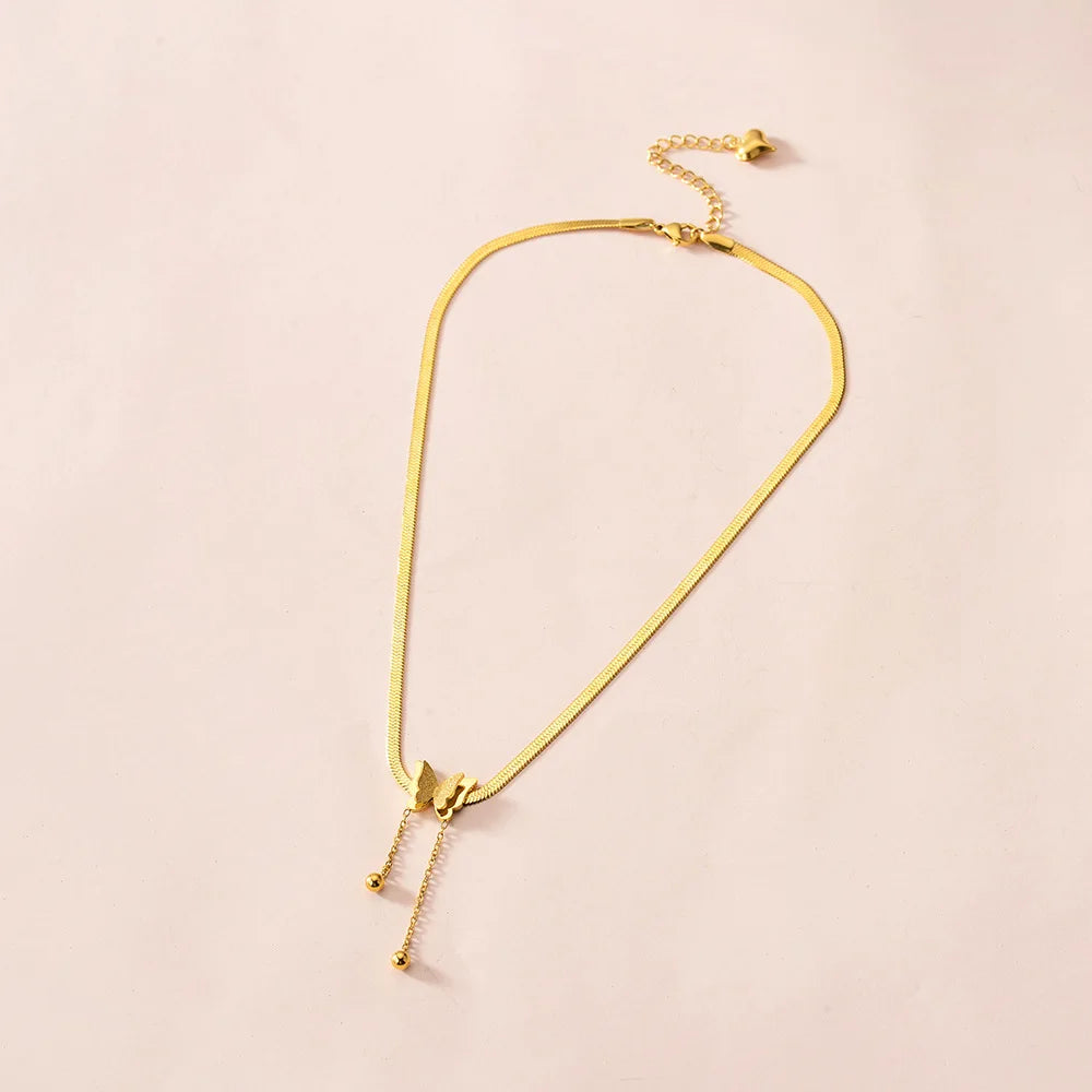 Vintage Butterfly Pendant Snake Chain Necklace