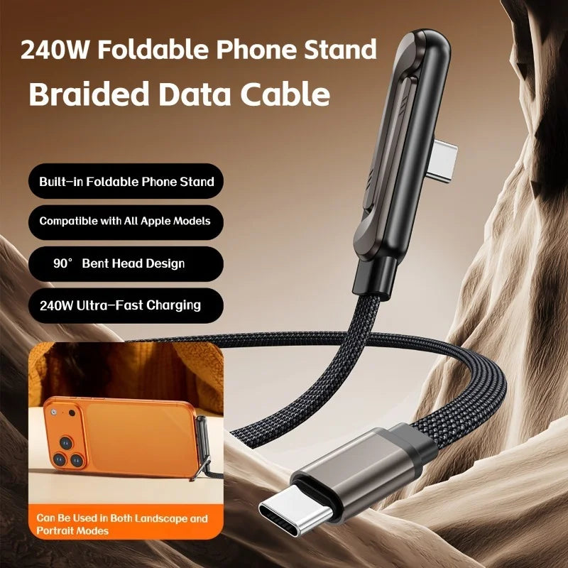 240W Braided USB-C Cable with Angled Phone Stand