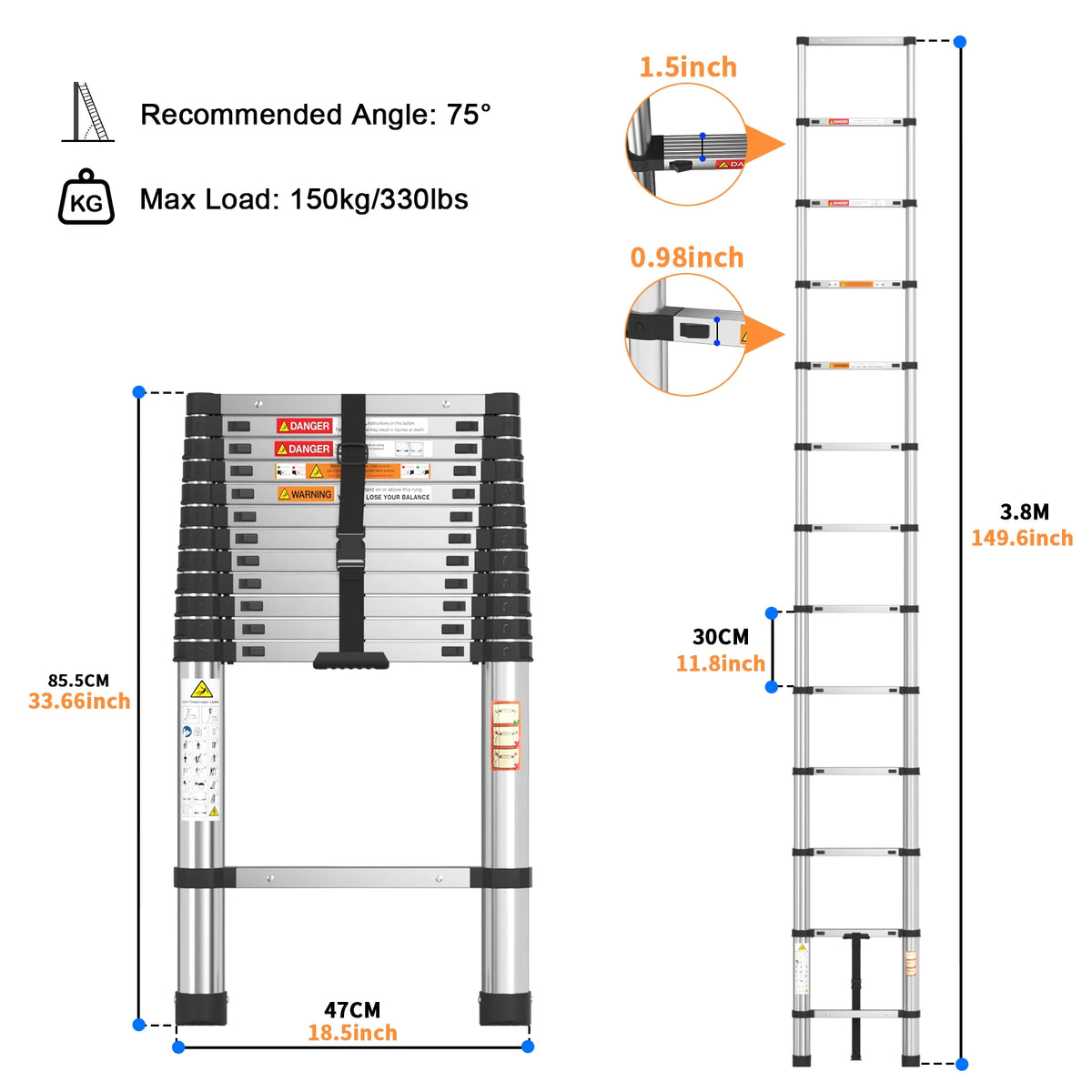 Feytory Telescopic Ladder with Stabilizers