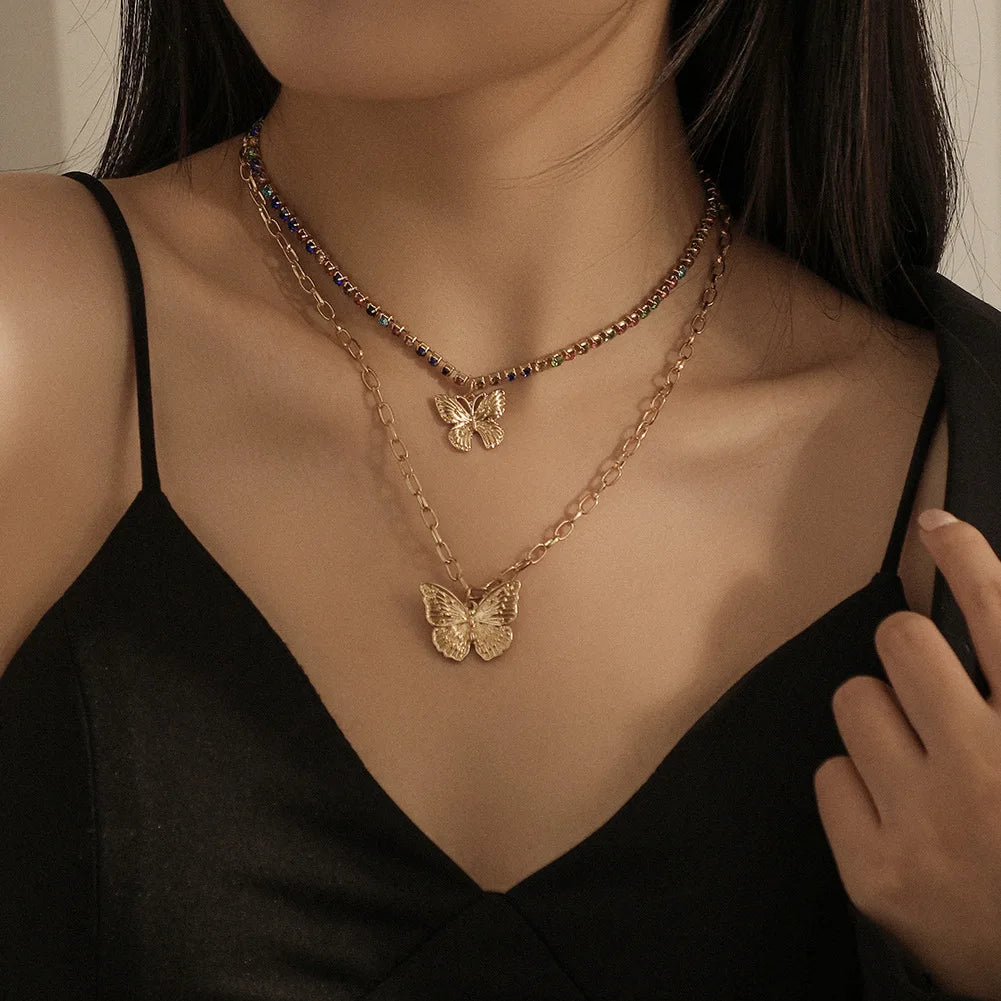 Vintage Butterfly Pendant Snake Chain Necklace