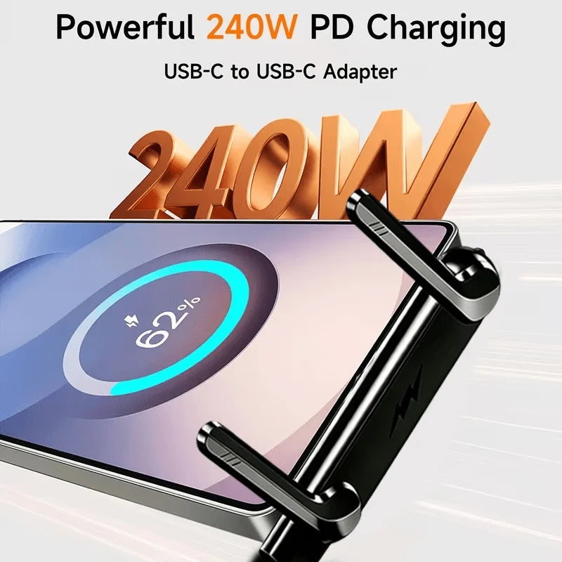 240W Braided USB-C Cable with Angled Phone Stand