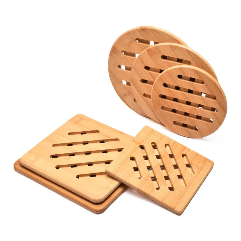 Round Natural Bamboo Trivet Heat Pad