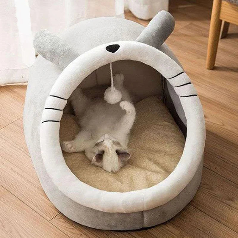 Foldable Cat Cave Bed with Removable Cushion