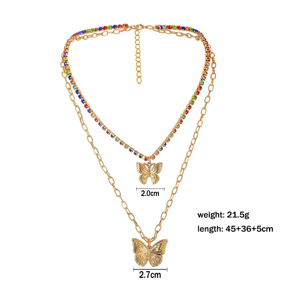 Vintage Butterfly Pendant Snake Chain Necklace
