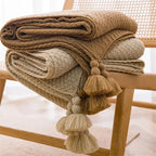 Nordic Waffle Knit Throw Blanket with Tassels