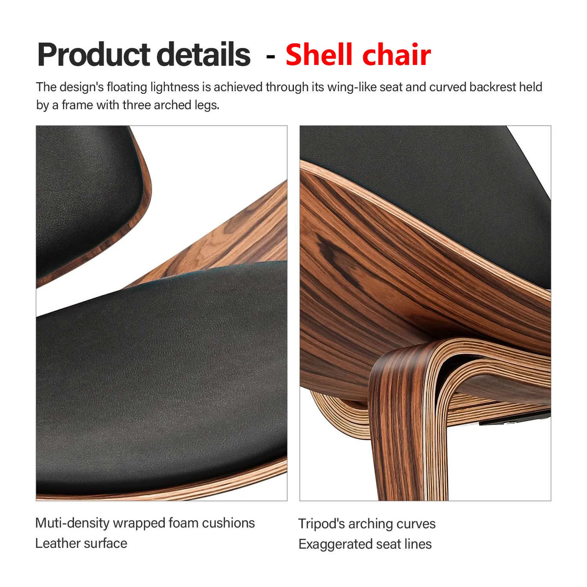 Solid Wood Faux Leather Shell Accent Chair