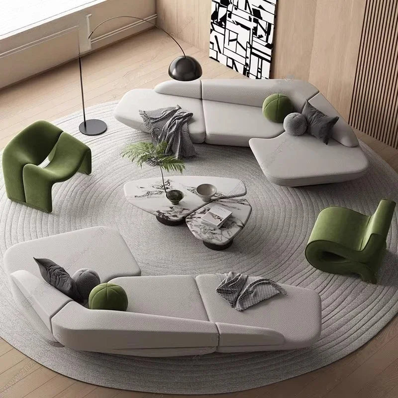 Modern Curved Lounge Sofa & Side Table Collection