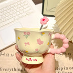 Floral Ceramic Coffee Mug with Spoon