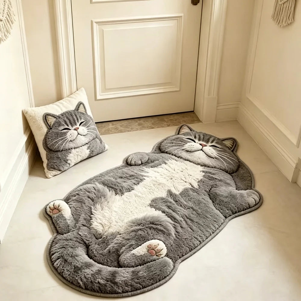 Cute Cat-Shaped Plush Area Rug