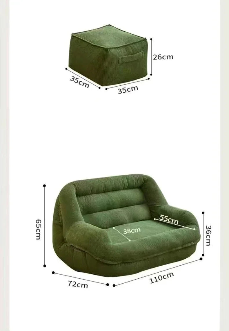 Double Corduroy Lounge Sofa with Footstools