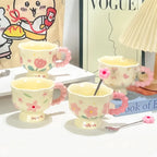 Floral Ceramic Coffee Mug with Spoon