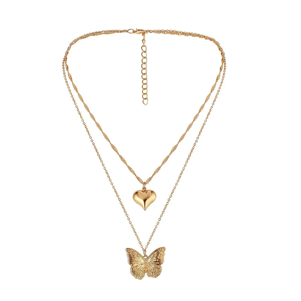 Vintage Butterfly Pendant Snake Chain Necklace