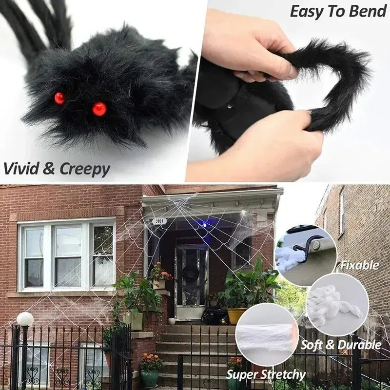 Giant Black Plush Halloween Spider Decoration