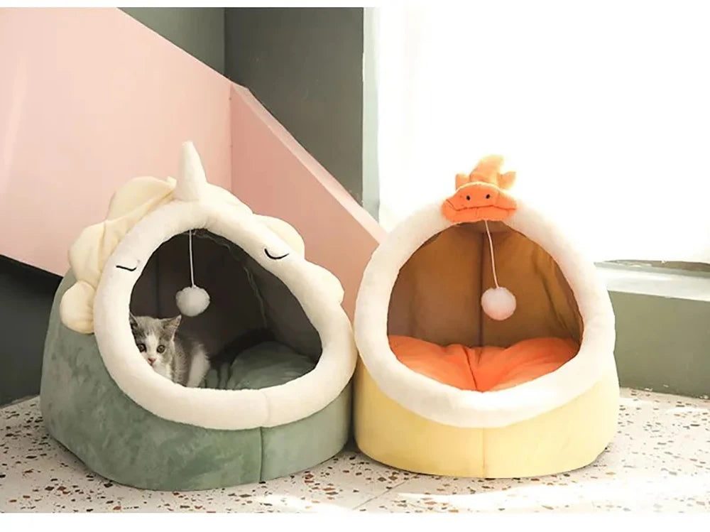 Foldable Cat Cave Bed with Removable Cushion