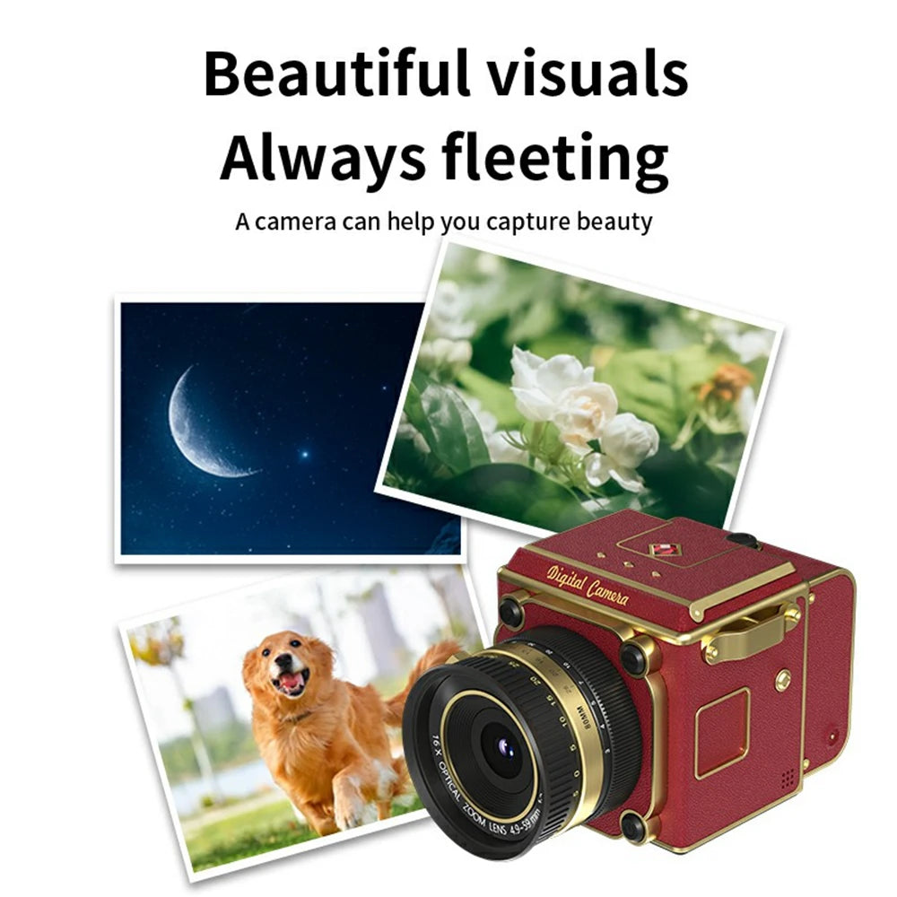 Retro 2.7K Compact Digital Camera with 16X Zoom