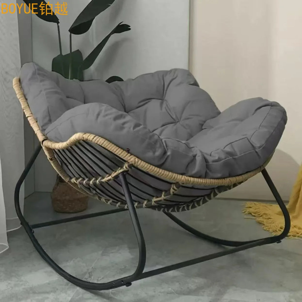Oversized Cushioned Metal Rocking Chair