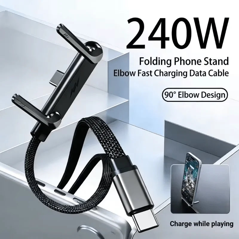 240W Braided USB-C Cable with Angled Phone Stand
