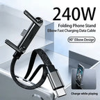 240W Braided USB-C Cable with Angled Phone Stand