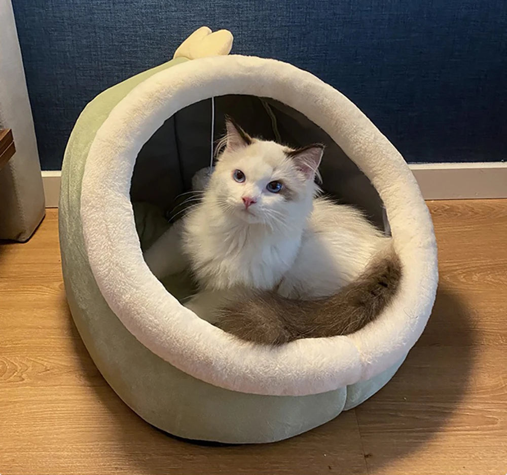 Foldable Cat Cave Bed with Removable Cushion