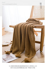 Nordic Waffle Knit Throw Blanket with Tassels