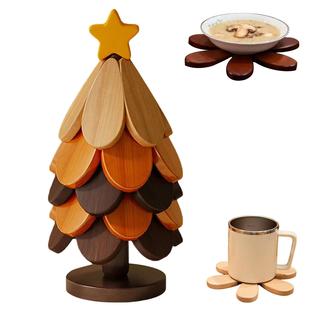 Foldable Christmas Tree Wooden Trivet Set