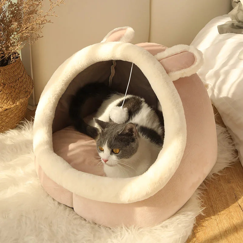 Foldable Cat Cave Bed with Removable Cushion