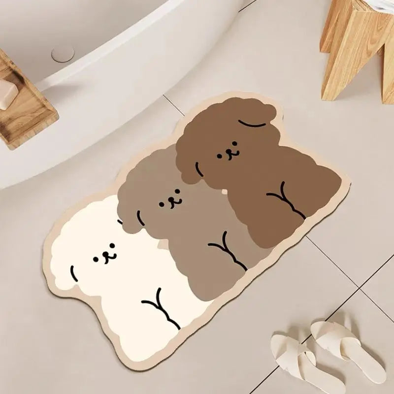 Tricolor Puppy Quick-Dry Bathroom Mat