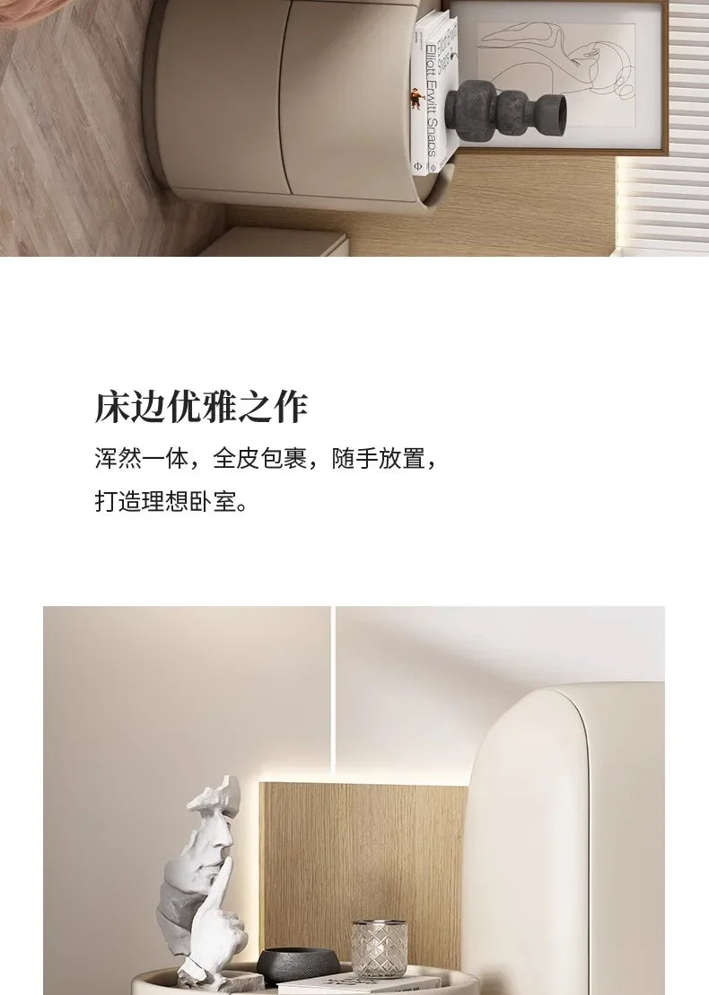Round Solid Pine Wood Nightstand