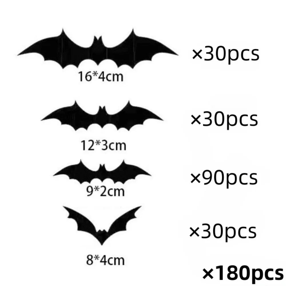 180-Piece 3D Black Bat Halloween Wall Stickers