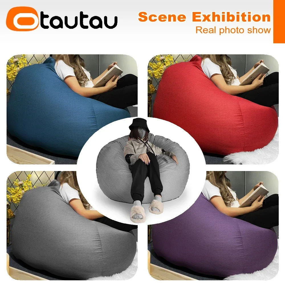 Filled 70 cm Cotton-Linen Bean Bag Chair