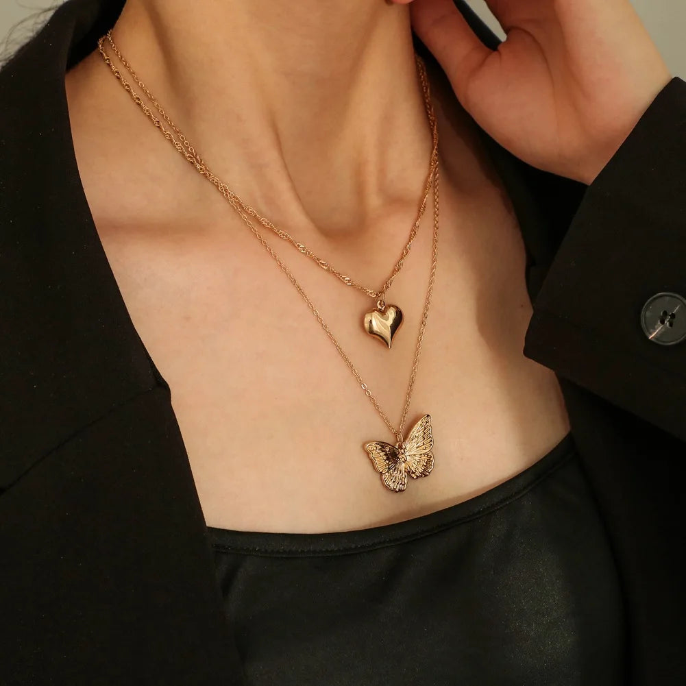 Vintage Butterfly Pendant Snake Chain Necklace