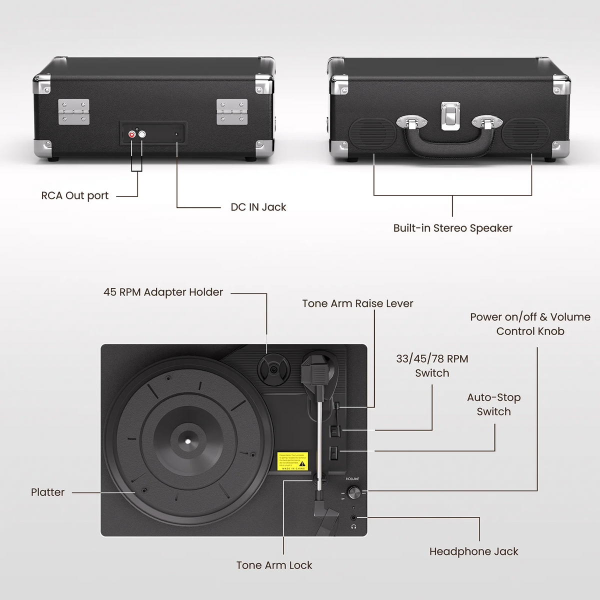 Maio S100 Suitcase Bluetooth Record Player