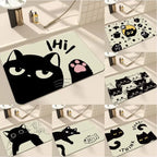 Black Cartoon Cat Non-Slip Door Mat
