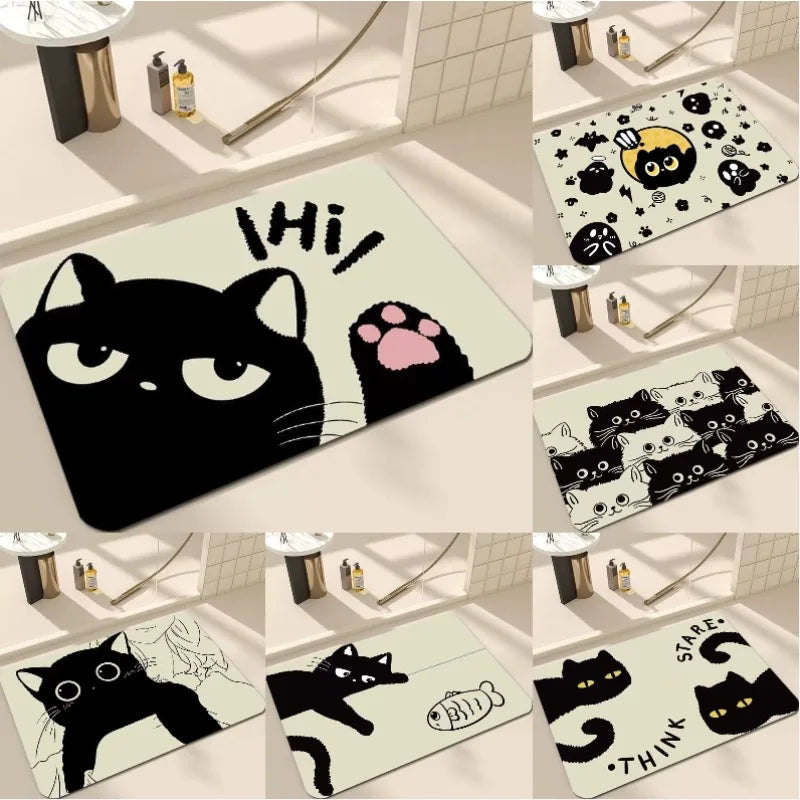Black Cartoon Cat Non-Slip Door Mat