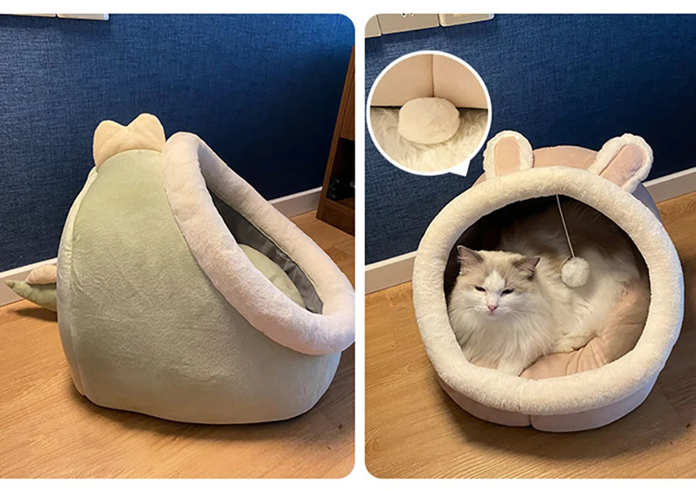 Foldable Cat Cave Bed with Removable Cushion
