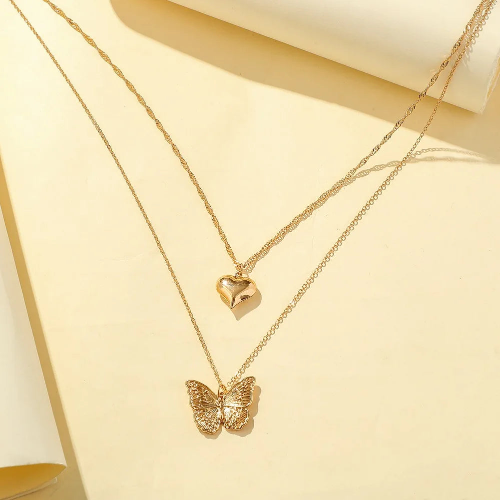 Vintage Butterfly Pendant Snake Chain Necklace